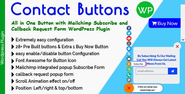 Contact Buttons - All in One Button with Mailchimp Subscribe and Callback Request Form for WordPress