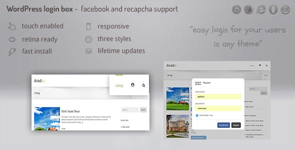 Login lightbox wordpress - easy login / register with facebook, buddypress and  recapcha support
