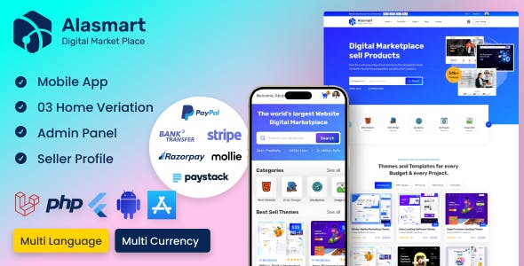 Alasmart - Digital Products Buy Sell Marketplace App with Admin Panel